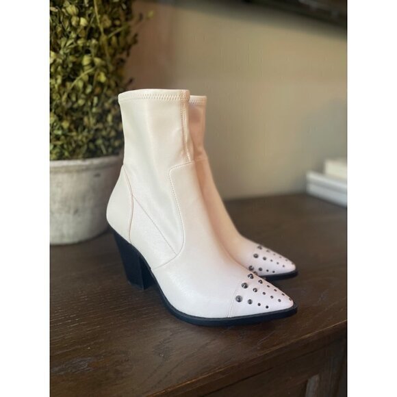 MICHAEL Michael Kors Dover Embellished Pointed Toe High Heel Booties Light Cream - Picture 6 of 10